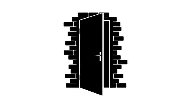 Open Door In A Brick Wall Icon