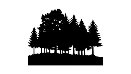 Black Silhouette of Forest Trees Isolated on White © Adobe