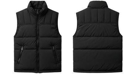 Durable black tactical vest front and back views isolated