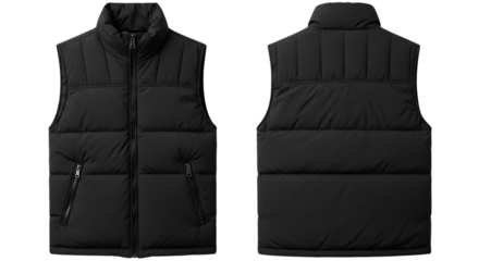 Durable black tactical vest front and back views isolated