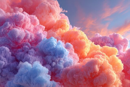 Dreamy pastel clouds at sunset create a beautiful skyscape with gradients of pink, purple, and blue above the horizon during golden hour - Powered by Adobe