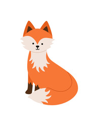 Cute cartoon fox cub is sitting. Vector illustration of a funny forest animal fox. Isolated on a white background.