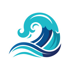 Fototapeta premium Stylized Blue Ocean Wave Icon with White Background Keywords: wave, ocean, sea, water, blue, aqua, teal, turquoise, crest, curl, splash, foam