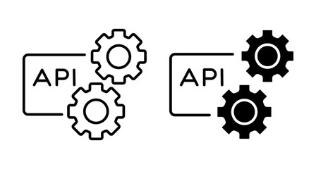 100% Premium Quality Line Art and Silhouette Pack Vector Design -  API integration and configuration symbol featuring gears and a rectangular block