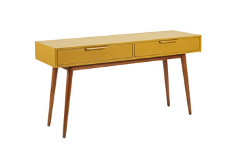 Isolated Honey Yellow Entryway Console Table with Two Drawers, Slim Tapered Legs