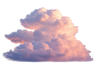 Isolated vibrant cumulus cloud formation with a warm glow, peaceful sky, daytime nature