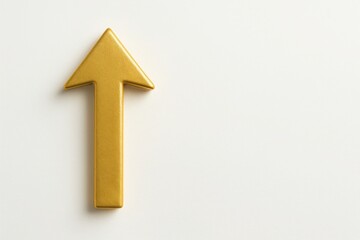 Golden arrow pointing up on white background with soft lighting and clean space for text premium concept for growth success progress and business development
