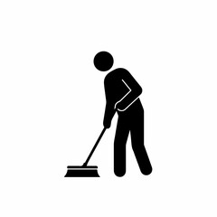 Minimalist Stick Figure Janitor Sweeping Floor with Broom Cleaning Illustration