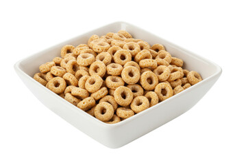 Isolated bowl full of toasted oat cereal loops; delicious and nutritious start to the day