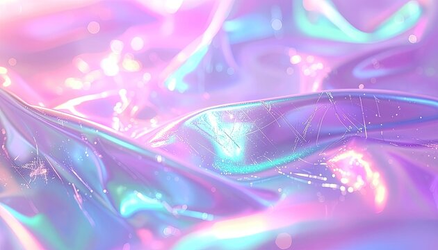 Iridescent holographic fabric with shimmering lights and pastel colors