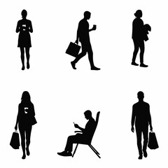 Silhouette Diverse Crowd of People in Various Poses Urban Lifestyle Illustration