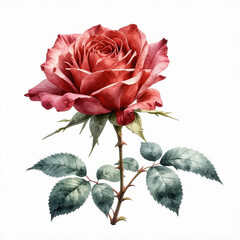 a beautiful lush, romantic flower. a red rose. Love, valentine's day. watercolor drawing. artificial intelligence generator, AI, neural network image. background for the design