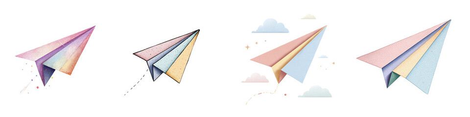 Colorful paper airplanes in various designs, showcasing a whimsical and creative theme.
