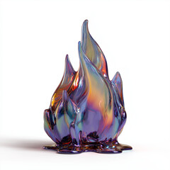 Abstract vibrant iridescent multi color flame shape with liquid texture. Digital render of holographic oil paint color splash.