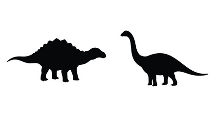 Silhouettes of two prehistoric dinosaurs a stegosaurus and a brachiosaurus