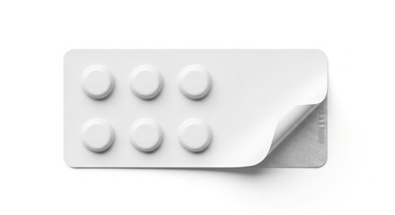White blister pack of six round pills with a partially peeled-back foil cover, isolated on white.