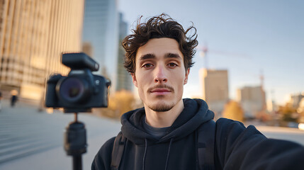 Influencer vlogging daily life with camera 