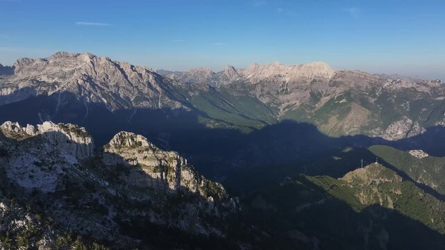Aerial view of the Albanian Alps and Valbon&euml; Valley in northern Albania
