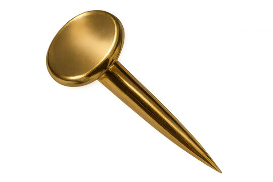 Golden pushpin providing visual markers for office organization, planning, and success concepts. Transparent background