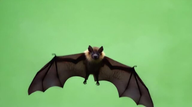 Flying fox bat with wings spread wide against a solid light green colored background image view bat green screen video