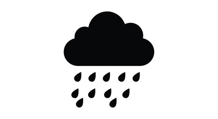 Simple black and white illustration of a cloud with falling raindrops