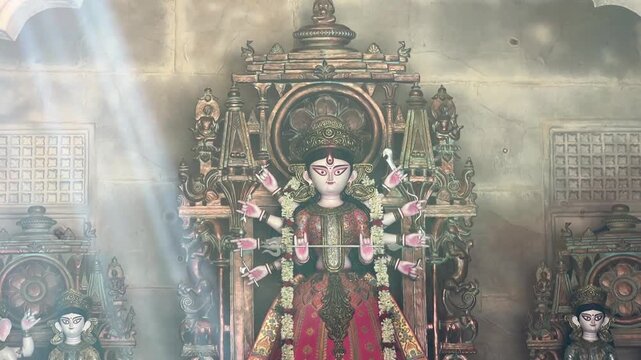 Durga Maa idol during Sandhya Arti in Kolkata