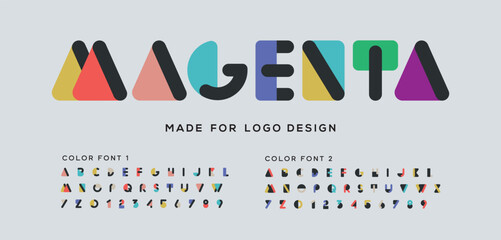 Modern rounded colorful sans serif font design, alphabet letters and numbers.

