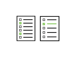 Two checklist icons isolated on white background, showcasing task management, productivity, and organization in a minimalist design