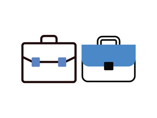 Two briefcases isolated on white background, one white with blue accents and the other blue with white accents