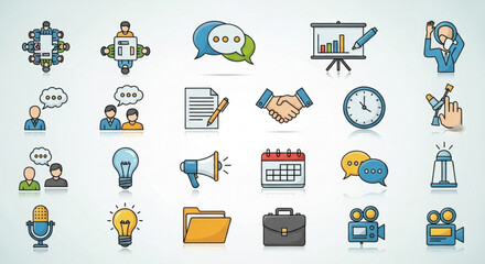 Business and management icons set collection of business, management, human resources, strategy, marketing, and finance icons vector illustration