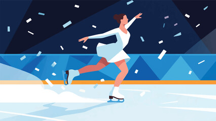Illustration Of Ice Skater Performing A Spin On A Rink, With Graceful Movement And Ice Shavings Vector Design Template © BedRoses