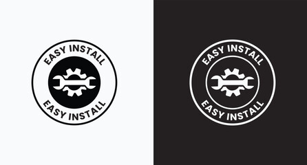 Easy Install vector stamps for product labeling isolated on white. Easy Install sign, logo, badge, icon, sticker, label, emblem, stamp, symbol, black, line, flat vector, isolated illustration.