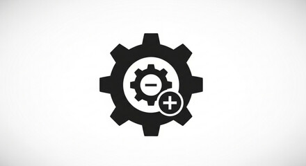 Illustration of a gear with plus and minus signs, symbolizing settings, configuration, and adjustment options