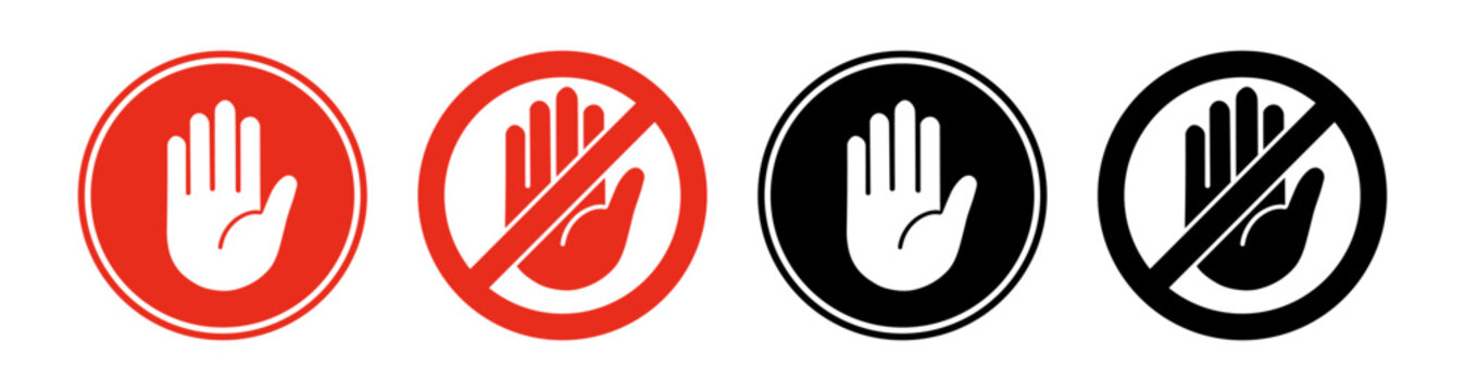 Red and black stop hand icons set vector illustration on transparent background