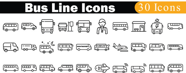 Bus icons vector set, on white background.