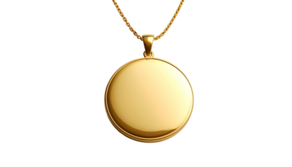 Golden medallion necklace, circular pendant with chain, luxury accessory