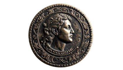 Detailed ancient bronze coin, profile of a man with elaborate design