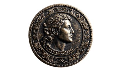 Detailed ancient bronze coin, profile of a man with elaborate design