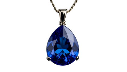 Elegant, teardrop-shaped sapphire pendant on a silver chain