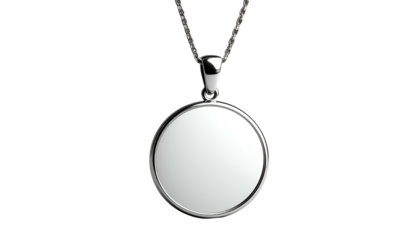 Elegant silver pendant necklace with a round, blank, shiny medallion
