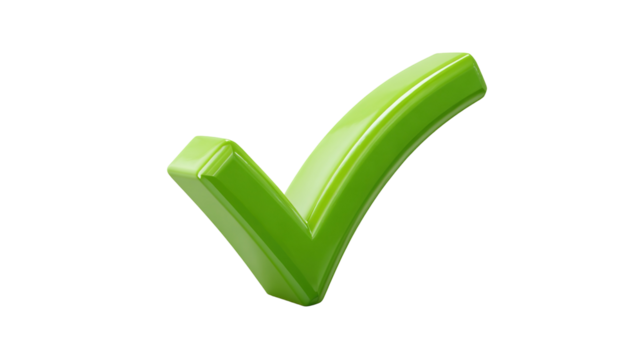 Green checkmark with brush stroke texture, hand-drawn style approval symbol with artistic flair, isolated on a transparent background