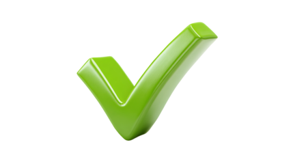 Green checkmark with brush stroke texture, hand-drawn style approval symbol with artistic flair, isolated on a transparent background