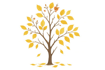 Fototapeta premium Autumn tree shedding yellow leaves representing season change, beginning of fall, and natural seasonal cycle