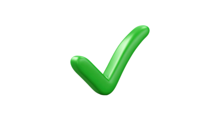 Green checkmark with brush stroke texture, hand-drawn style approval symbol with artistic flair, isolated on a transparent background