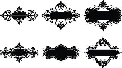 Vector art of elegant black ornate frames for vintage design