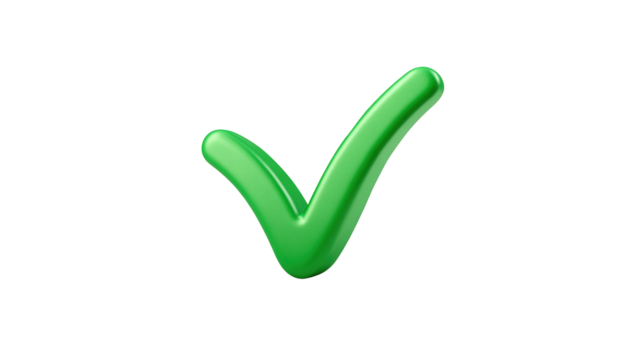 Green checkmark with brush stroke texture, hand-drawn style approval symbol with artistic flair, isolated on a transparent background