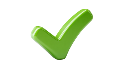 Green checkmark with brush stroke texture, hand-drawn style approval symbol with artistic flair, isolated on a transparent background