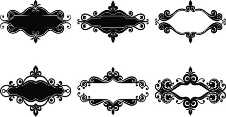 Vector art of collection of six ornate black frames
