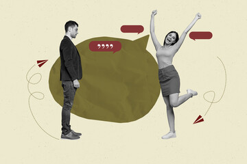 Collage banner of people speaking win with text box on yellow background