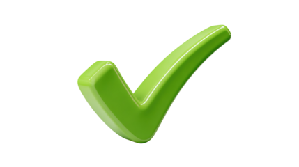 Green checkmark with brush stroke texture, hand-drawn style approval symbol with artistic flair, isolated on a transparent background